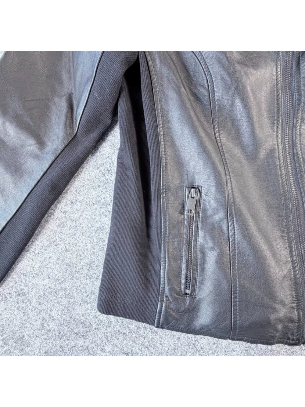 Maurices Faux Leather Full-Zip Moto Jacket Womens L Black Rib Knit Side Panels - Picture 6 of 16